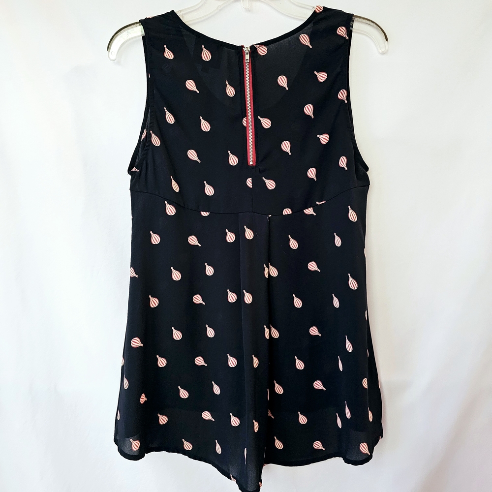 W5 Navy Hot Air Balloon Print Sleeveless Blouse Flowy High Low Hem Medium - Picture 8 of 11